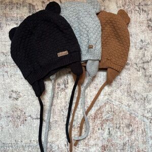 Babysoy Knit Earflap Hat with Bear Ears - Black, Gray, Brown